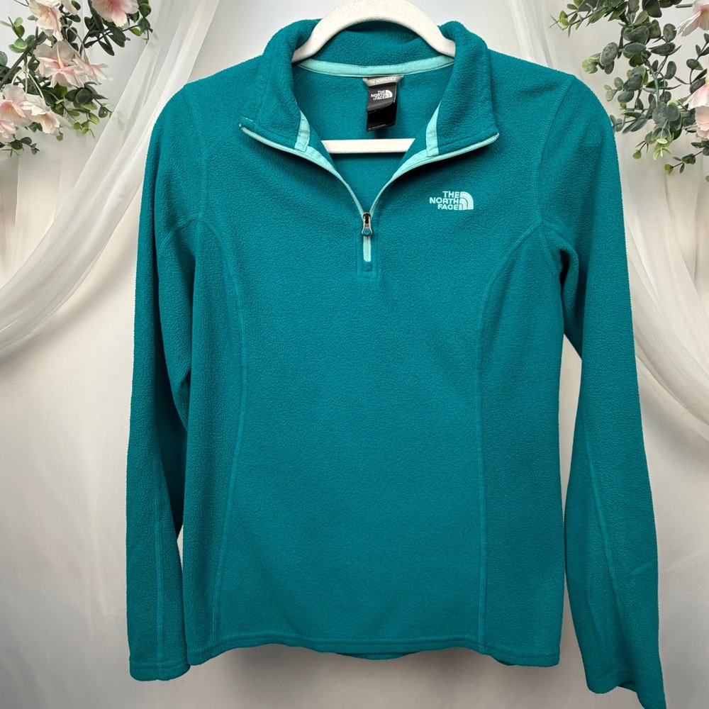 The North Face Womens TKA 100 Glacier Quarter Zip Fleece Pullover Teal Blue S